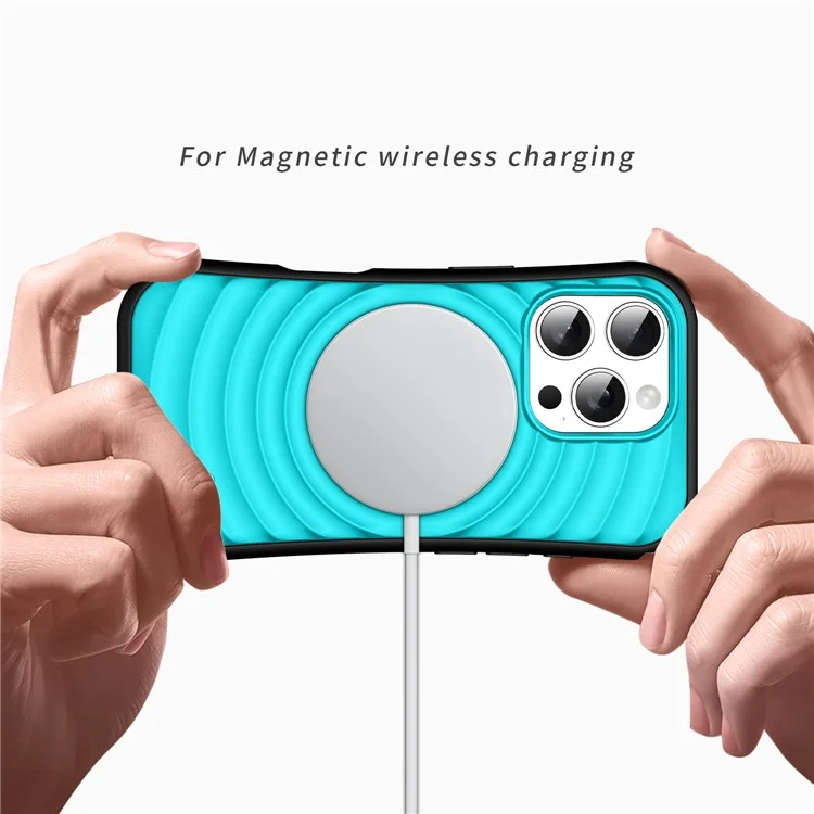 Чехол для iPhone 16 Pro совместимый с MagSafe, с волнистым текстурным рисунком, тонкий, ударопрочный, с задней крышкой из PC + TPU - Синий