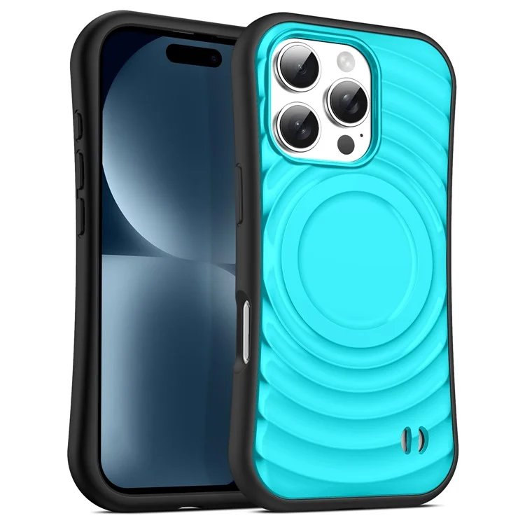 Capa para iPhone 16 Pro Max compatível com MagSafe, com textura de curvas onduladas, design fino e anti-queda, com cobertura traseira de PC + TPU - Azul