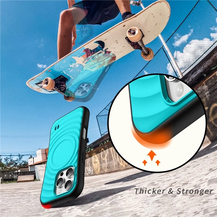Capa para iPhone 16 Pro Max compatível com MagSafe, com textura de curvas onduladas, design fino e anti-queda, com cobertura traseira de PC + TPU - Azul