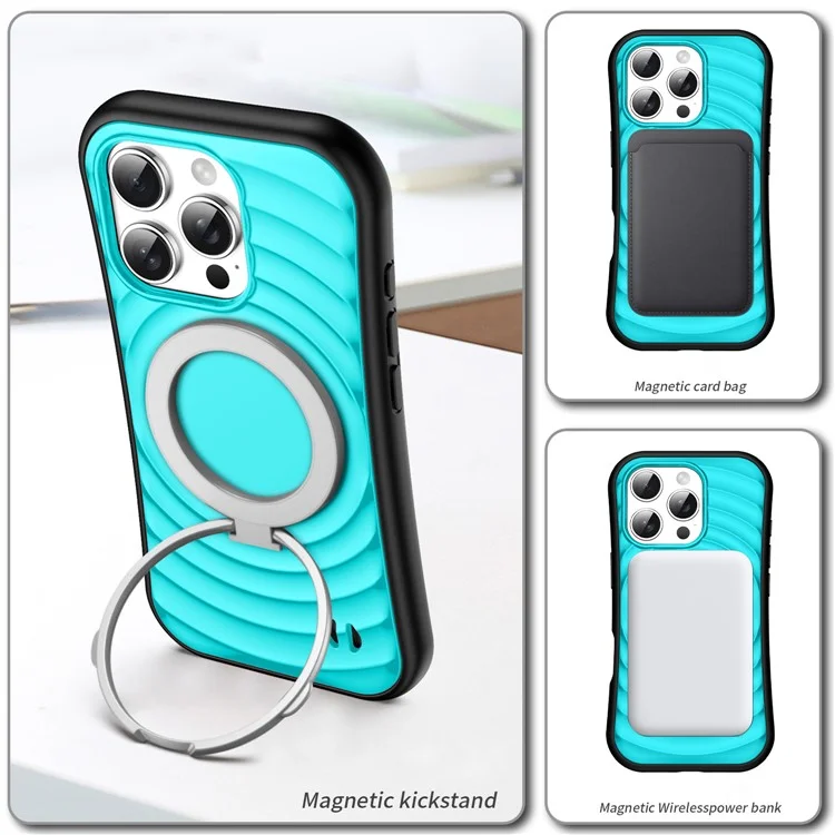 Capa para iPhone 16 Pro Max compatível com MagSafe, com textura de curvas onduladas, design fino e anti-queda, com cobertura traseira de PC + TPU - Azul