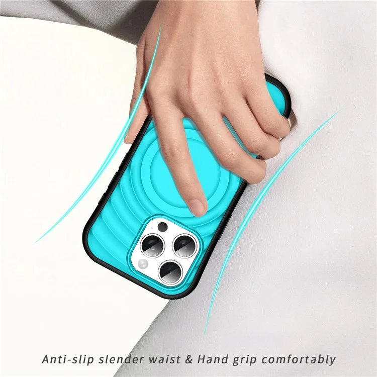 Capa para iPhone 16 Pro Max compatível com MagSafe, com textura de curvas onduladas, design fino e anti-queda, com cobertura traseira de PC + TPU - Azul