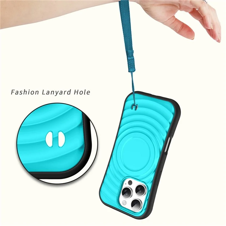 Capa para iPhone 16 Pro Max compatível com MagSafe, com textura de curvas onduladas, design fino e anti-queda, com cobertura traseira de PC + TPU - Azul