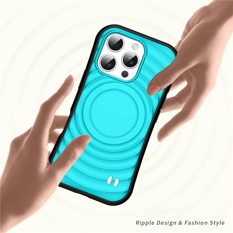 Capa para iPhone 16 Pro Max compatível com MagSafe, com textura de curvas onduladas, design fino e anti-queda, com cobertura traseira de PC + TPU - Azul