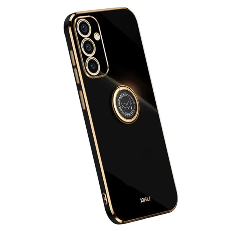 XINLI For Samsung Galaxy A56 5G Case Ring Kickstand Electroplating TPU Phone Cover - Black