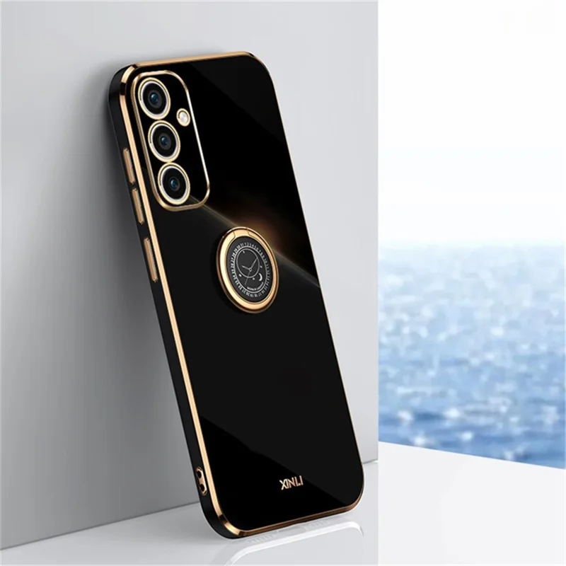 XINLI For Samsung Galaxy A56 5G Case Ring Kickstand Electroplating TPU Phone Cover - Black
