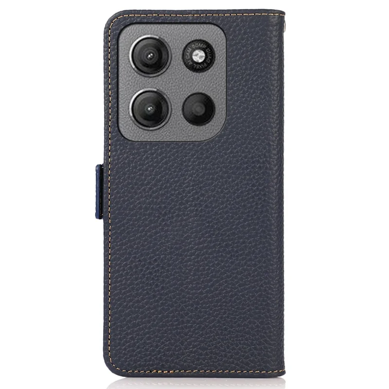 Capa de telefone KHAZNEH para Motorola Moto G15 4G / G05 4G em couro bovino genuíno com bloqueio RFID - Azul