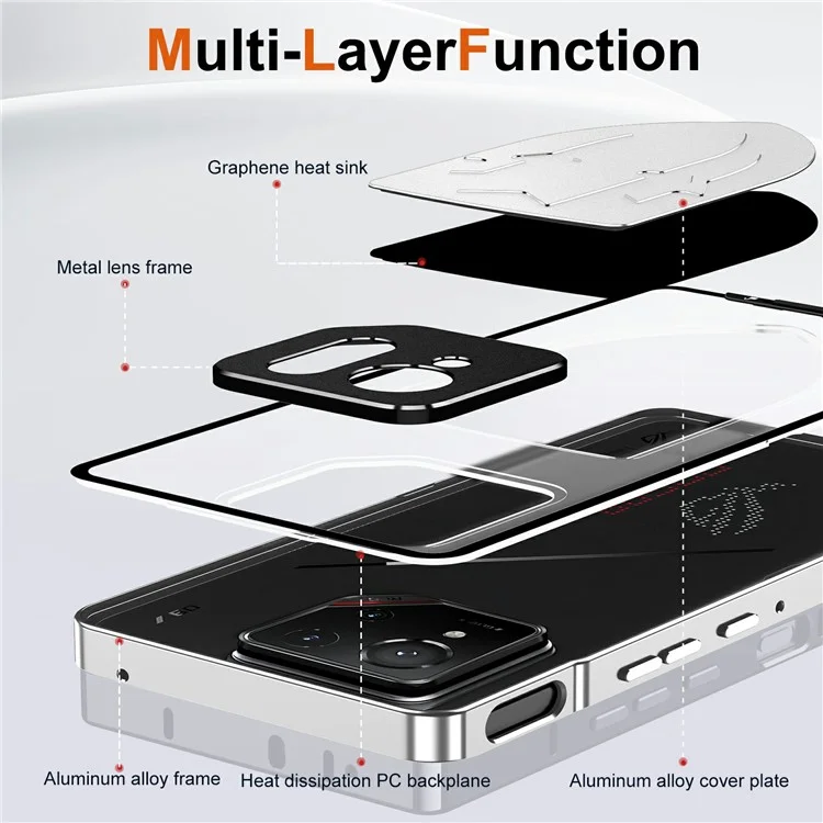 For Asus ROG Phone 9 5G / Phone 9 Pro 5G Case Heat Dissipation Metal Frame PC Phone Cover - Silver
