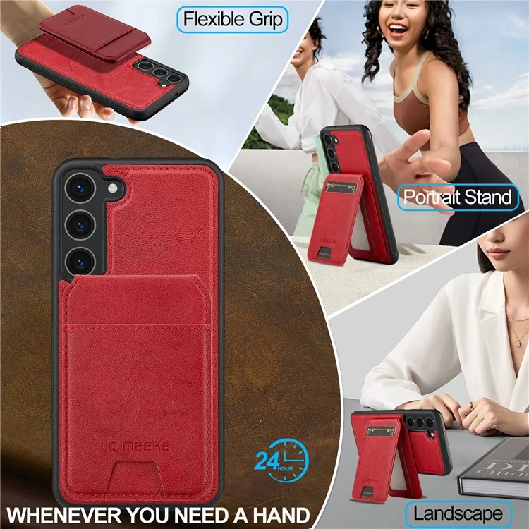 LC.IMEEKE L3 Capa magnética para Samsung Galaxy S23 com suporte para cartão destacável, cobertura de couro TPU - Vermelho