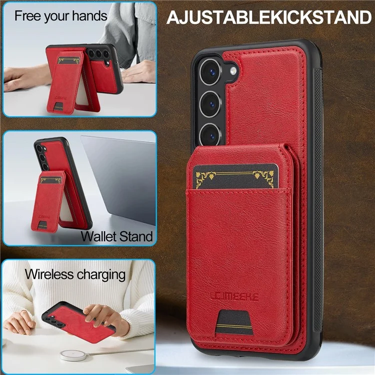LC.IMEEKE L3 Capa magnética para Samsung Galaxy S23 com suporte para cartão destacável, cobertura de couro TPU - Vermelho