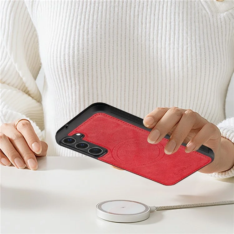 LC.IMEEKE L3 Capa magnética para Samsung Galaxy S23 com suporte para cartão destacável, cobertura de couro TPU - Vermelho
