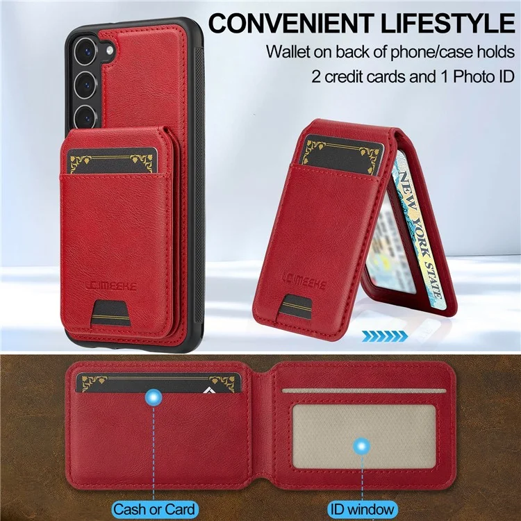 LC.IMEEKE L3 Capa magnética para Samsung Galaxy S23 com suporte para cartão destacável, cobertura de couro TPU - Vermelho