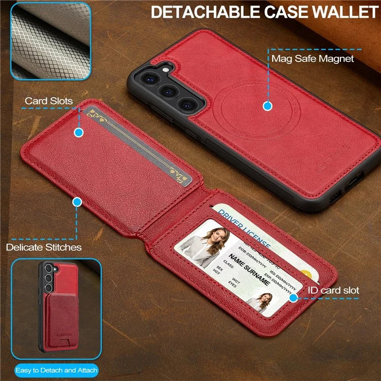 LC.IMEEKE L3 Capa magnética para Samsung Galaxy S23 com suporte para cartão destacável, cobertura de couro TPU - Vermelho