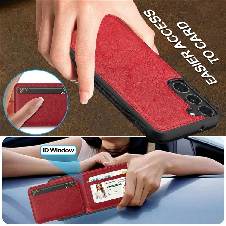 LC.IMEEKE L3 Capa magnética para Samsung Galaxy S23 com suporte para cartão destacável, cobertura de couro TPU - Vermelho