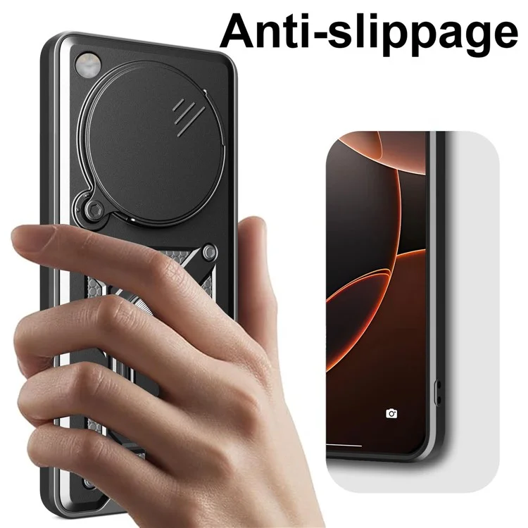 Für Oppo Find X8 5G Hülle mit Schiebeobjektiv-Deckel PC + TPU Ständer Handyhülle - Schwarz