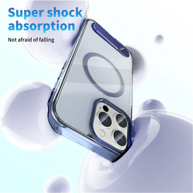 Custodia per iPhone 16 Pro Max compatibile con MagSafe, con supporto pieghevole, anti-caduta, in PC + TPU, colore blu.