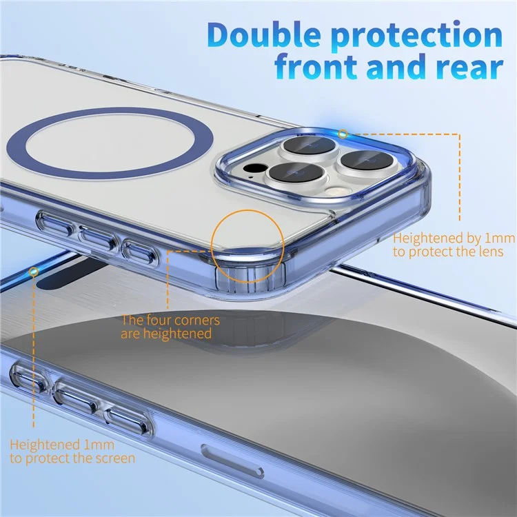 Custodia per iPhone 16 Pro Max compatibile con MagSafe, con supporto pieghevole, anti-caduta, in PC + TPU, colore blu.
