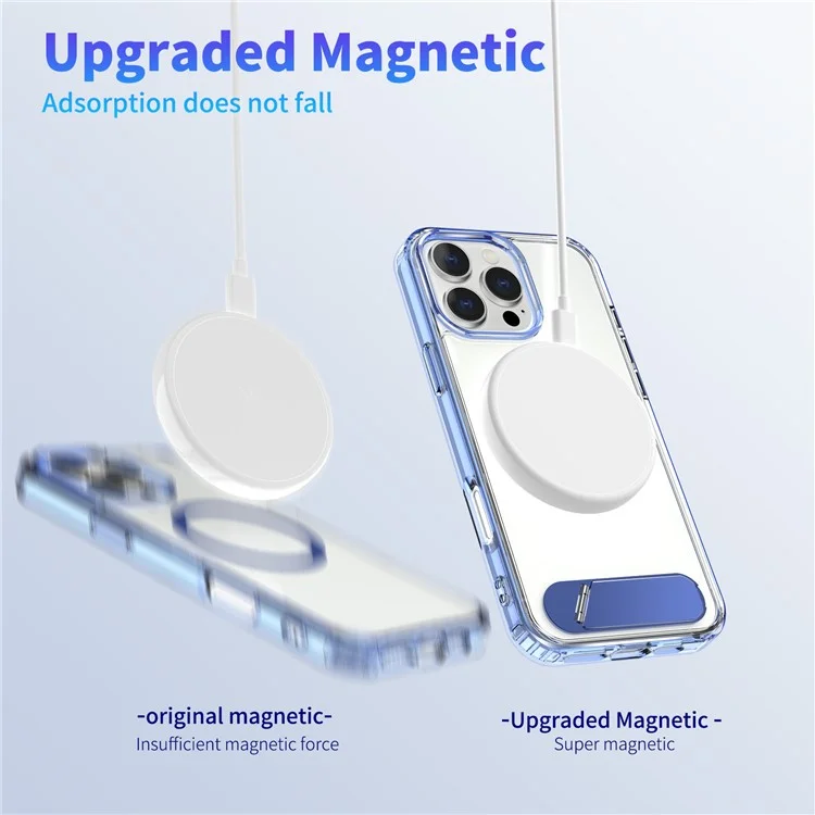 Custodia per iPhone 16 Pro Max compatibile con MagSafe, con supporto pieghevole, anti-caduta, in PC + TPU, colore blu.