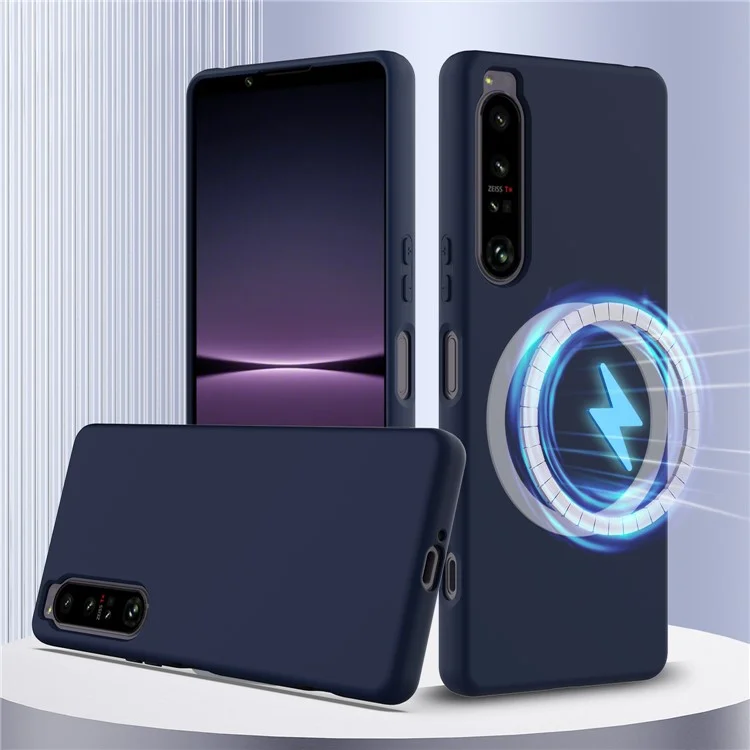 Für Sony Xperia 1 IV 5G Hülle kompatibel mit MagSafe Flüssigsilikon Handyhülle mit Lanyard - Dunkelblau
