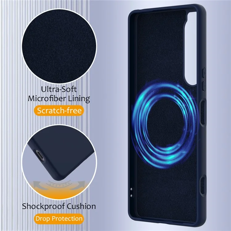 Für Sony Xperia 1 IV 5G Hülle kompatibel mit MagSafe Flüssigsilikon Handyhülle mit Lanyard - Dunkelblau