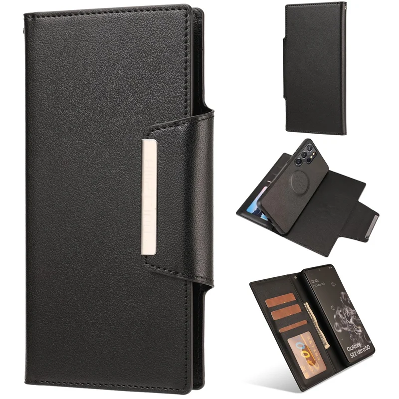 Voor Samsung Galaxy S25 Ultra Case PU Leather Portemonnee Afneembare Telefoonhoes - Zwart