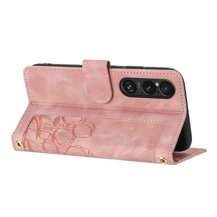 Custodia in pelle con 5 slot per schede e copertina per telefono per Sony Xperia 1 VI - Rosa