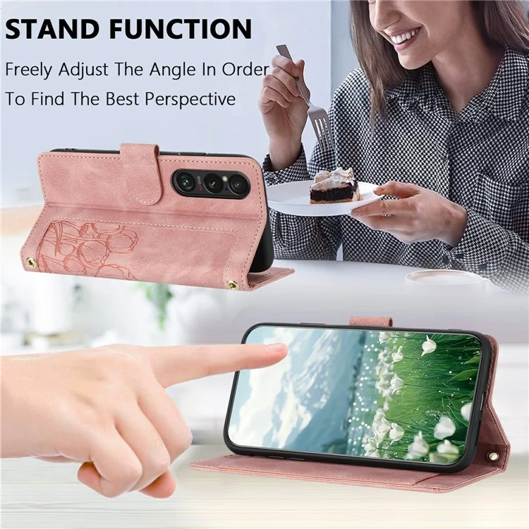 Custodia in pelle con 5 slot per schede e copertina per telefono per Sony Xperia 1 VI - Rosa