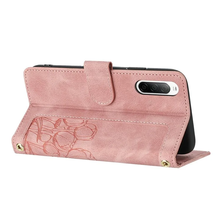 For Sony Xperia 10 V Tulip Leather Case Phone Cover with 5 Card Slots Wallet - Pink