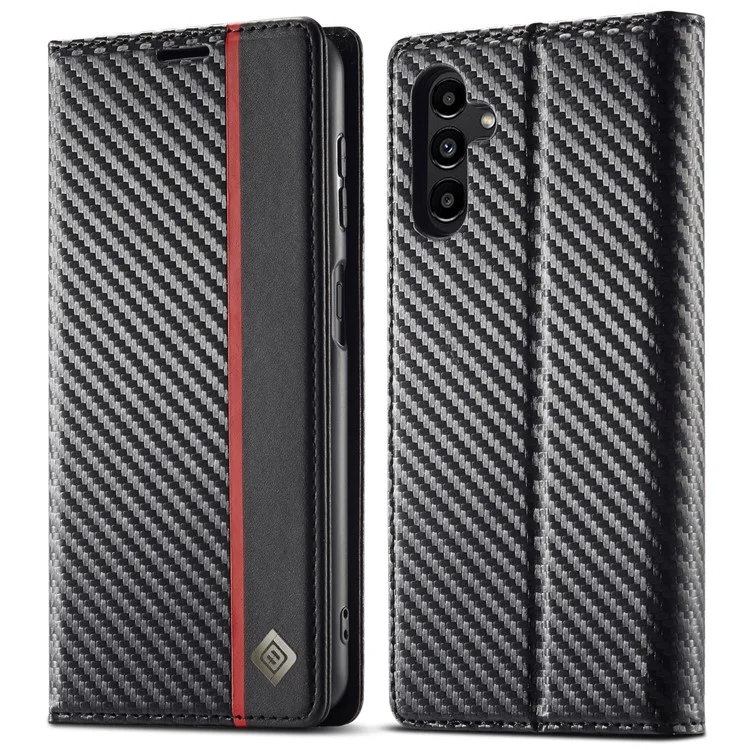 LC.IMEEKE For Samsung Galaxy A56 5G Case Carbon Fiber Texture Phone Cover Stand Card Holder - Vertical Stripe