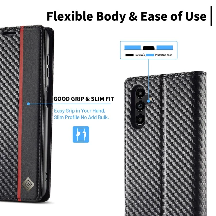 LC.IMEEKE For Samsung Galaxy A56 5G Case Carbon Fiber Texture Phone Cover Stand Card Holder - Vertical Stripe