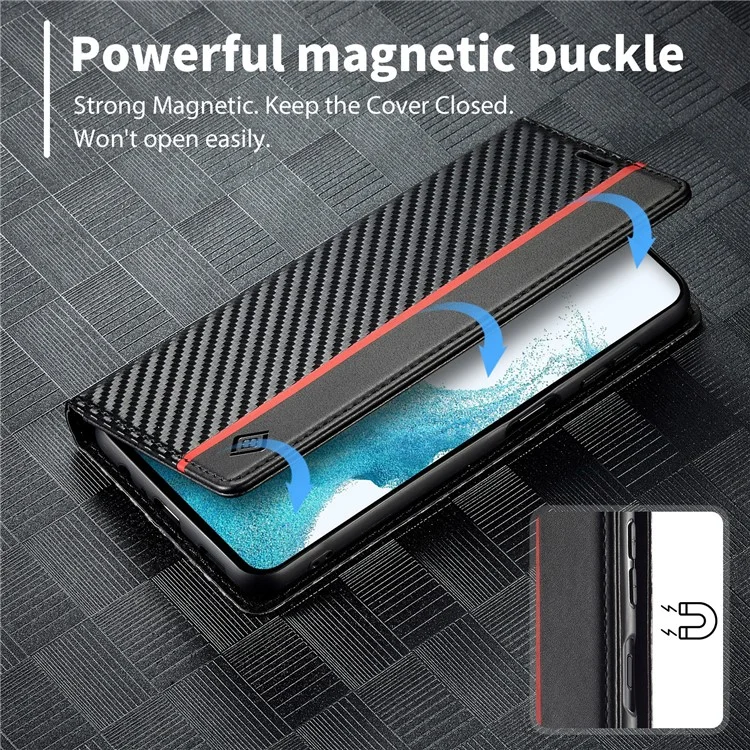 LC.IMEEKE For Samsung Galaxy A56 5G Case Carbon Fiber Texture Phone Cover Stand Card Holder - Vertical Stripe