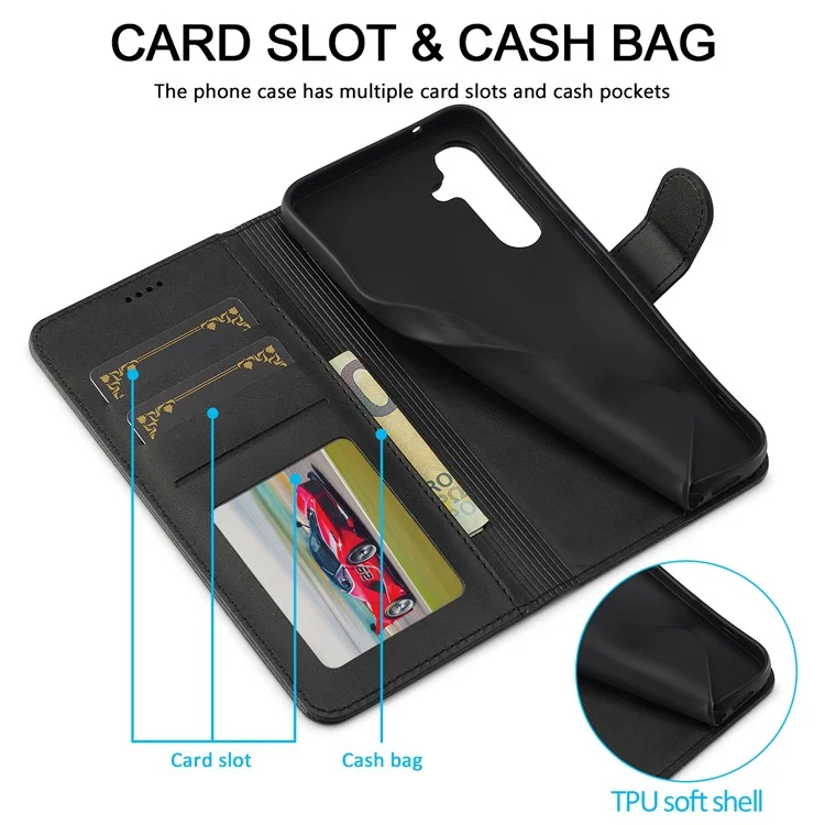 LC.IMEEKE Custodia per Samsung Galaxy A56 5G, texture in pelle di vitello PU, stand, portafoglio, cover per telefono - Nero