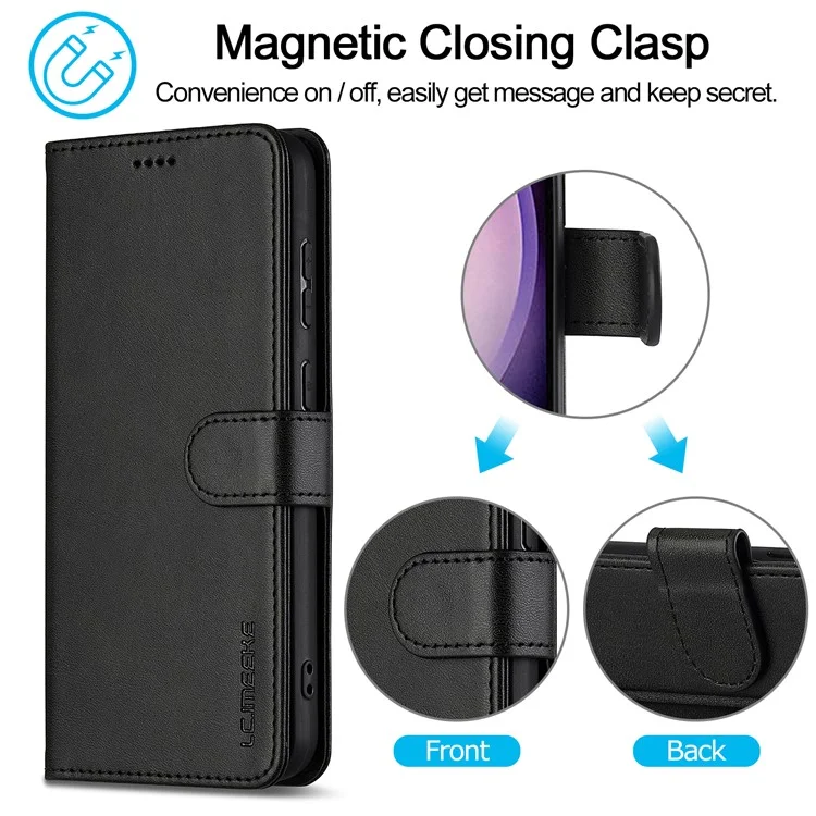 LC.IMEEKE Custodia per Samsung Galaxy A26 5G in pelle PU con texture di vitello, con supporto e portafoglio - Nero