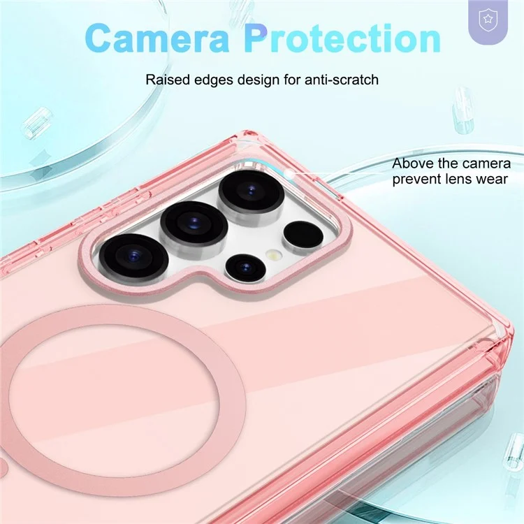 For Samsung Galaxy S25 Ultra Case Compatible with MagSafe PC+TPU Clear Phone Cover with PET Screen Film - Pink