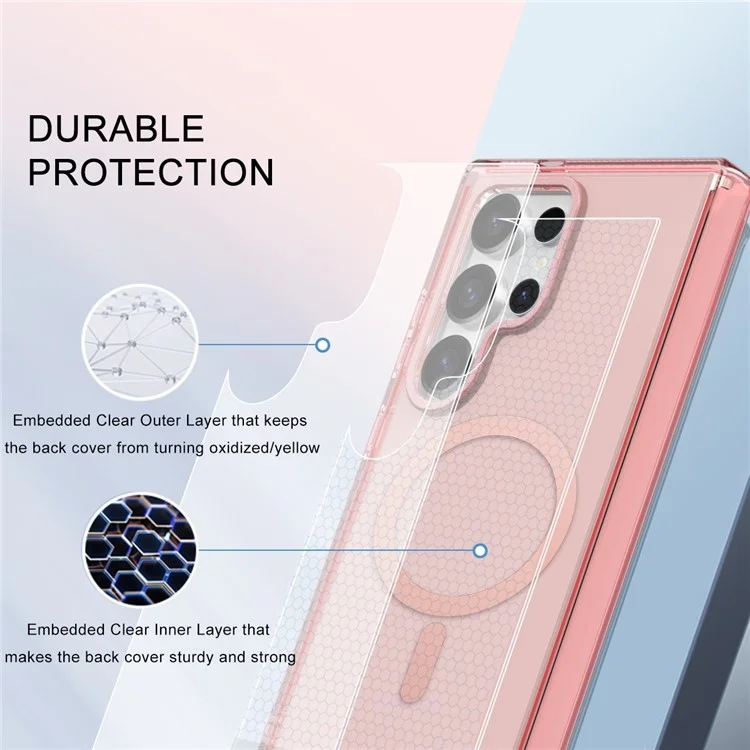 For Samsung Galaxy S25 Ultra Case Compatible with MagSafe PC+TPU Clear Phone Cover with PET Screen Film - Pink