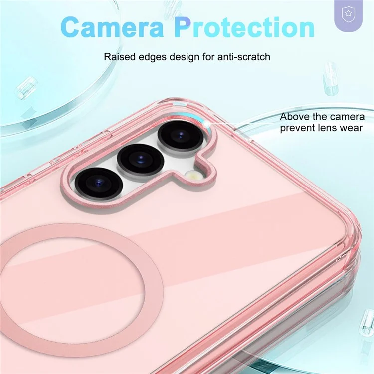 Custodia per Samsung Galaxy S25+ compatibile con MagSafe, cover per telefono in PC+TPU trasparente con pellicola protettiva per schermo in PET - Rosa