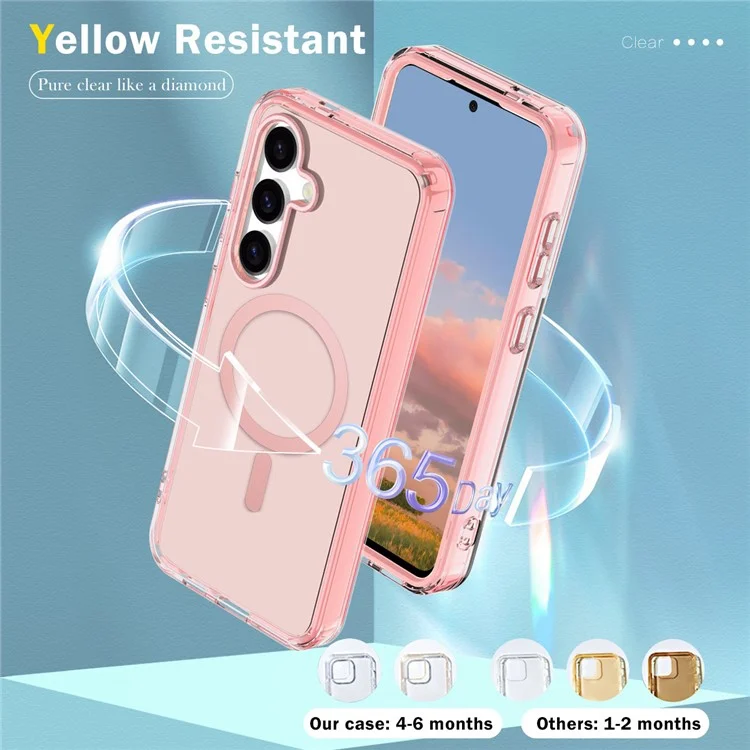 Custodia per Samsung Galaxy S25+ compatibile con MagSafe, cover per telefono in PC+TPU trasparente con pellicola protettiva per schermo in PET - Rosa