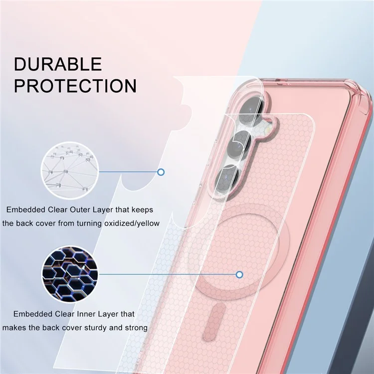 Custodia per Samsung Galaxy S25+ compatibile con MagSafe, cover per telefono in PC+TPU trasparente con pellicola protettiva per schermo in PET - Rosa