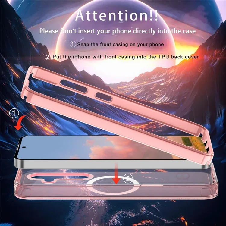 Custodia per Samsung Galaxy S25 compatibile con MagSafe, cover in PC+TPU trasparente per telefono con pellicola protettiva in PET - Rosa