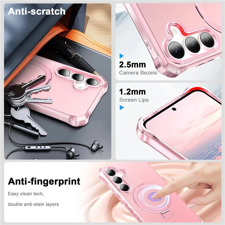 Étui pour Samsung Galaxy S25 / S24 compatible avec MagSafe, couvercle de téléphone hybride mat avec support, bords ondulés - Rose