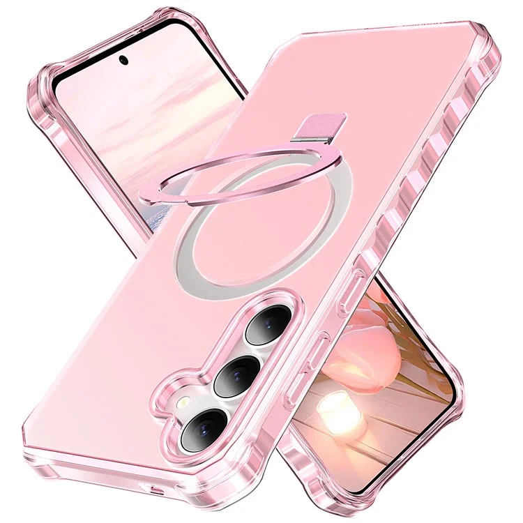Capa para Samsung Galaxy S25+ / S24+ Pequena Borda Ondulada Compatível com MagSafe Fosca Anti-Queda PC + Capa de Telefone TPU - Rosa