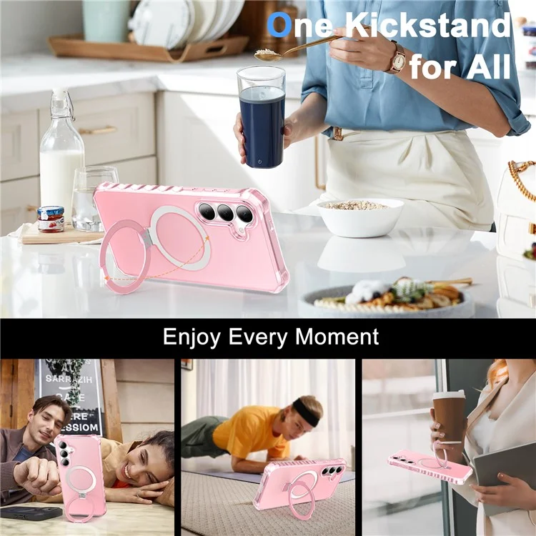 Capa para Samsung Galaxy S25+ / S24+ Pequena Borda Ondulada Compatível com MagSafe Fosca Anti-Queda PC + Capa de Telefone TPU - Rosa