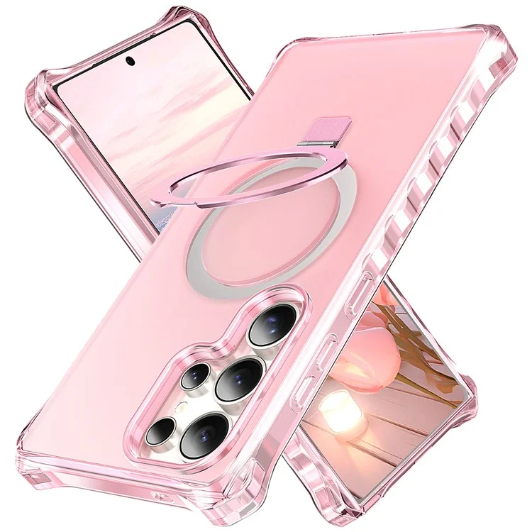For Samsung Galaxy S24 Ultra Case Small Wavy Edge Compatible with MagSafe Frosted Anti-Drop PC + TPU Phone Cover - Pink