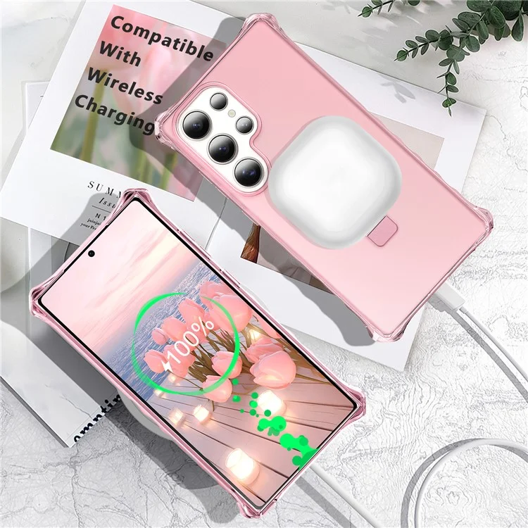 For Samsung Galaxy S24 Ultra Case Small Wavy Edge Compatible with MagSafe Frosted Anti-Drop PC + TPU Phone Cover - Pink