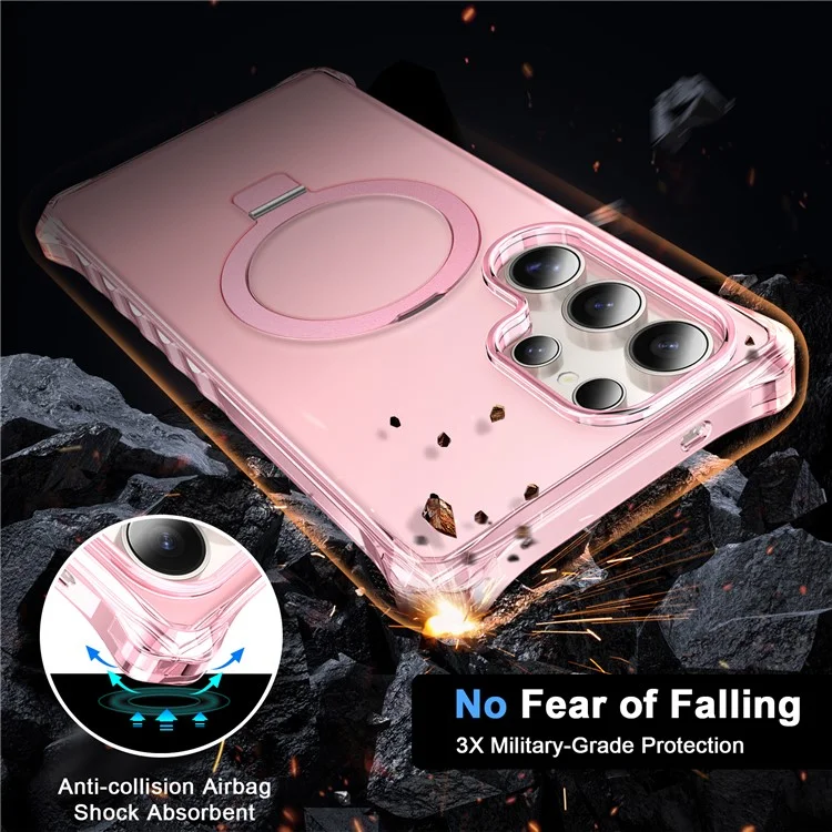 For Samsung Galaxy S24 Ultra Case Small Wavy Edge Compatible with MagSafe Frosted Anti-Drop PC + TPU Phone Cover - Pink