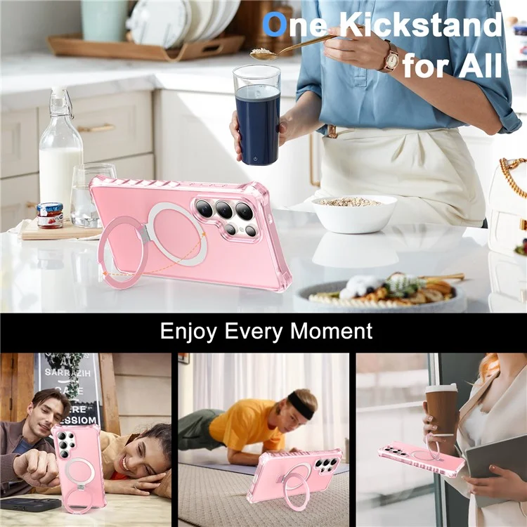 For Samsung Galaxy S24 Ultra Case Small Wavy Edge Compatible with MagSafe Frosted Anti-Drop PC + TPU Phone Cover - Pink