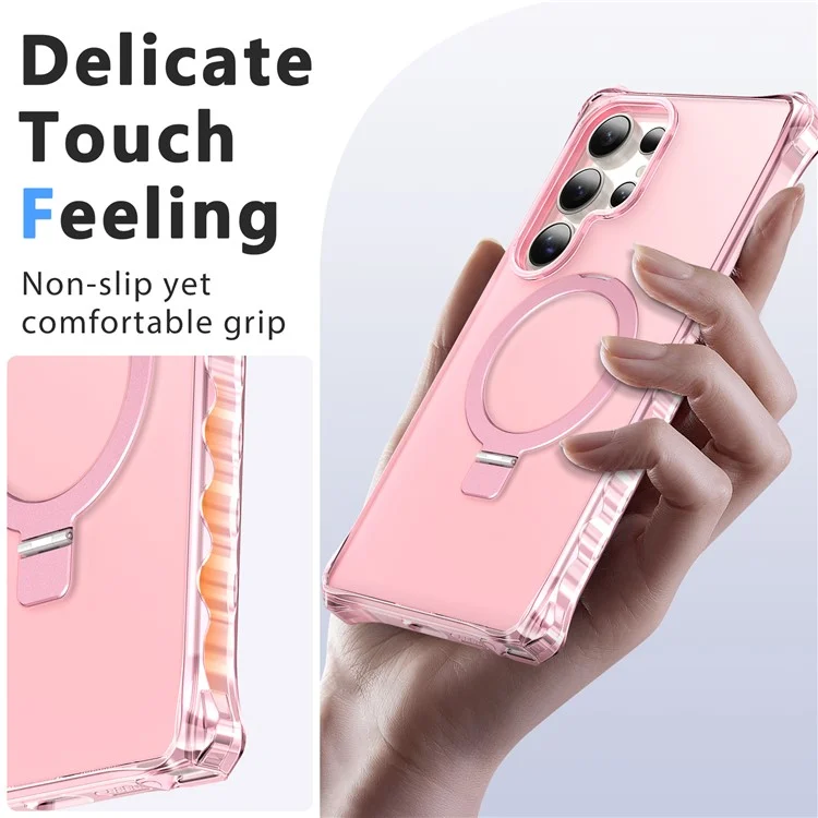 For Samsung Galaxy S24 Ultra Case Small Wavy Edge Compatible with MagSafe Frosted Anti-Drop PC + TPU Phone Cover - Pink