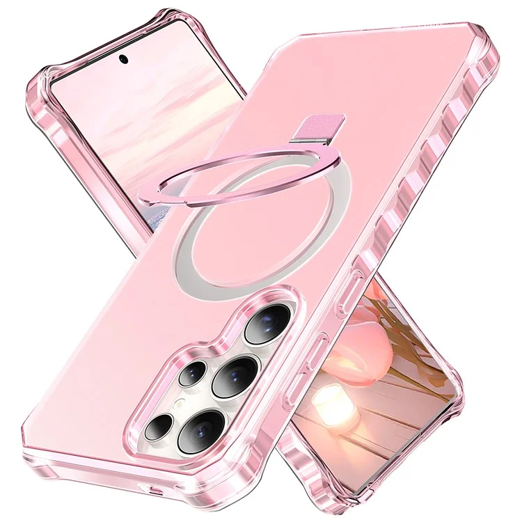 Für Samsung Galaxy S25 Ultra Hülle mit kleinen Wellenkanten, kompatibel mit MagSafe, frostiger Stoßfest-PC + TPU Handyhülle - Pink