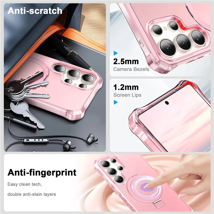 Für Samsung Galaxy S25 Ultra Hülle mit kleinen Wellenkanten, kompatibel mit MagSafe, frostiger Stoßfest-PC + TPU Handyhülle - Pink