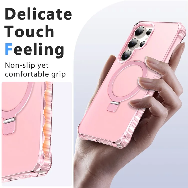 Für Samsung Galaxy S25 Ultra Hülle mit kleinen Wellenkanten, kompatibel mit MagSafe, frostiger Stoßfest-PC + TPU Handyhülle - Pink