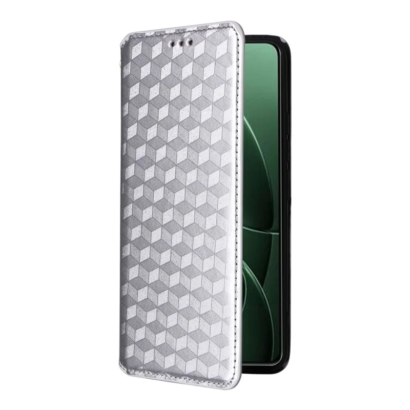 Für Xiaomi Redmi K80 5G / K80 Pro 5G Geldbörsencase Rautenmuster geprägtes Leder Handyhülle - Silber